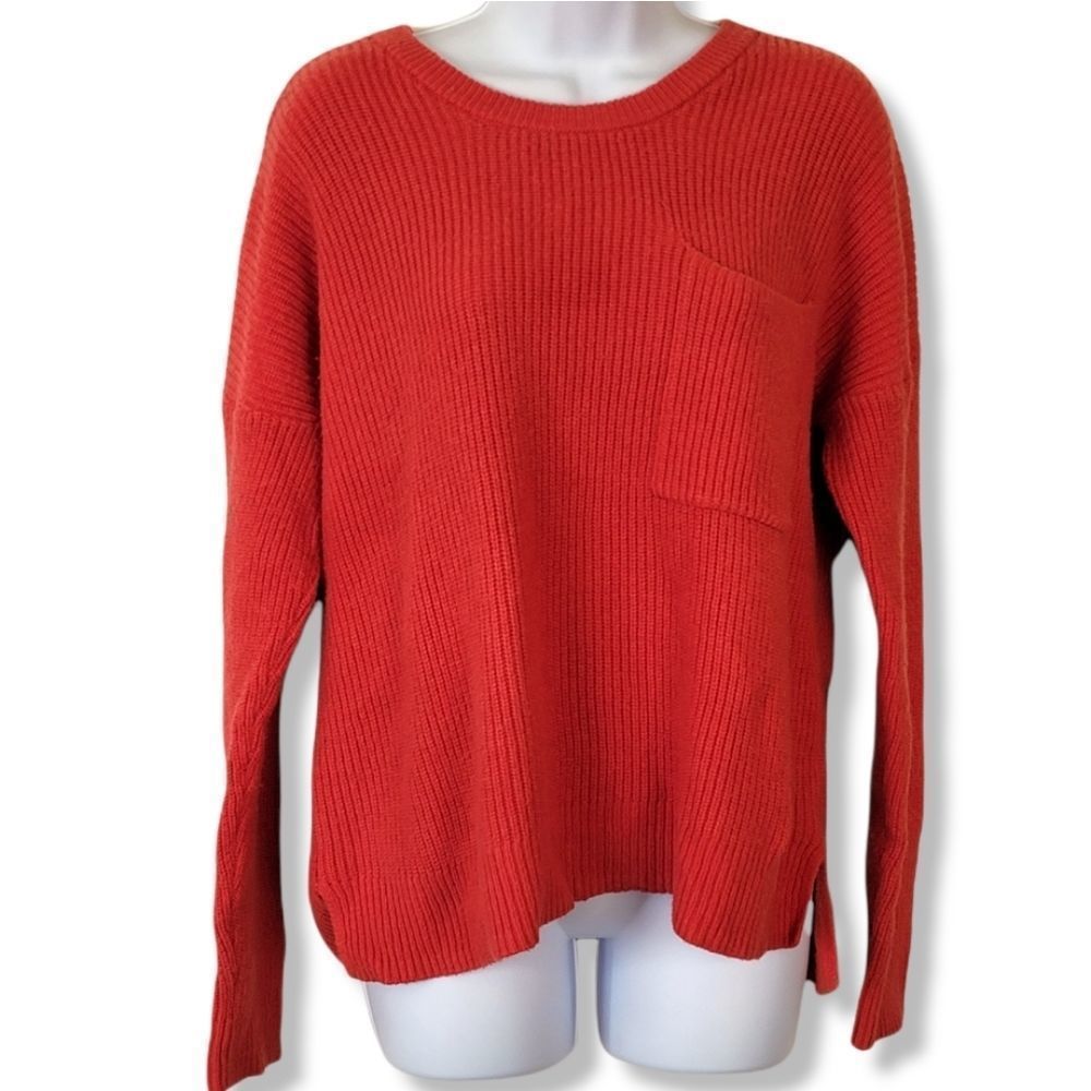 Madewell Womens Orange Thompson Pocket Pullover Sweater size L